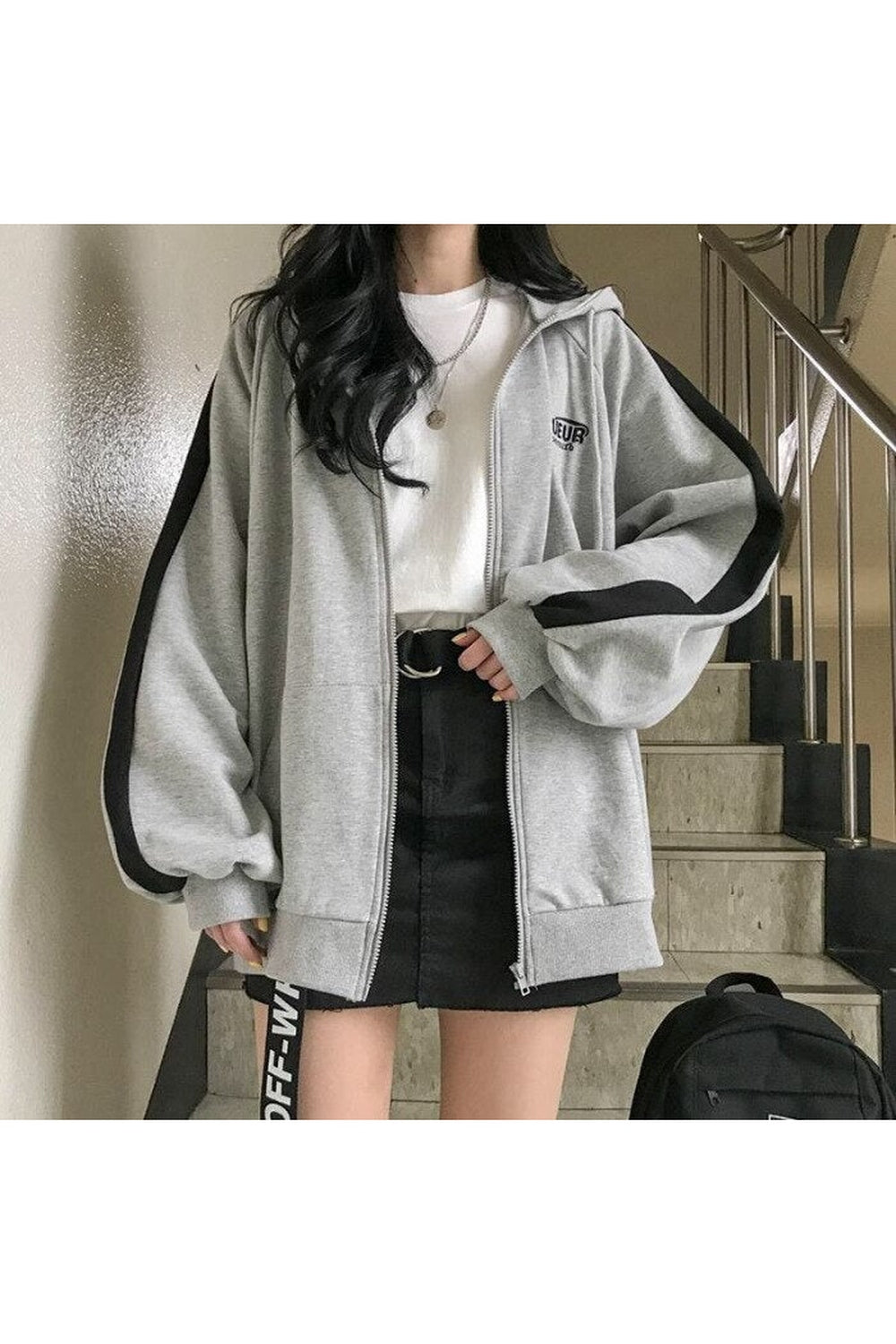 Y2k Korean Gray zip long sleeve sweatshirt