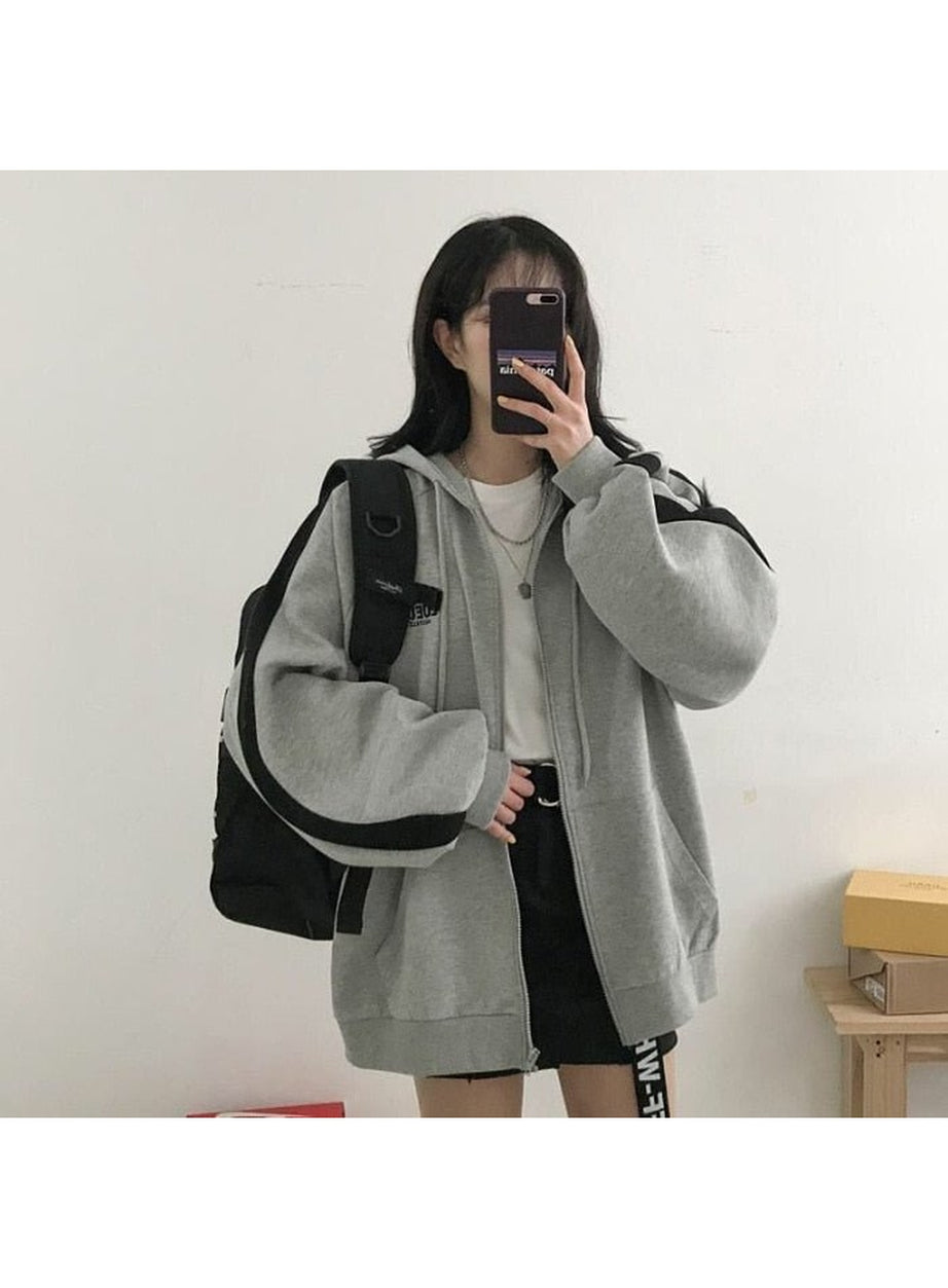Y2k Korean Gray zip long sleeve sweatshirt