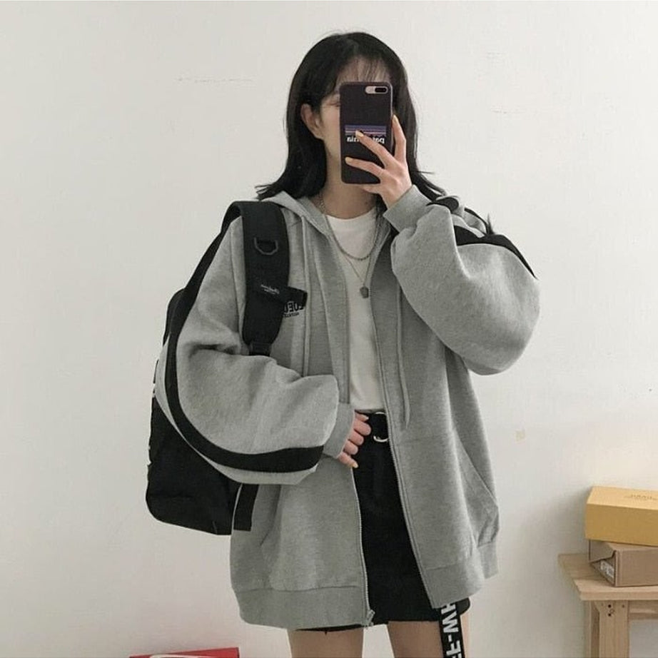 Y2k Korean Gray zip long sleeve sweatshirt
