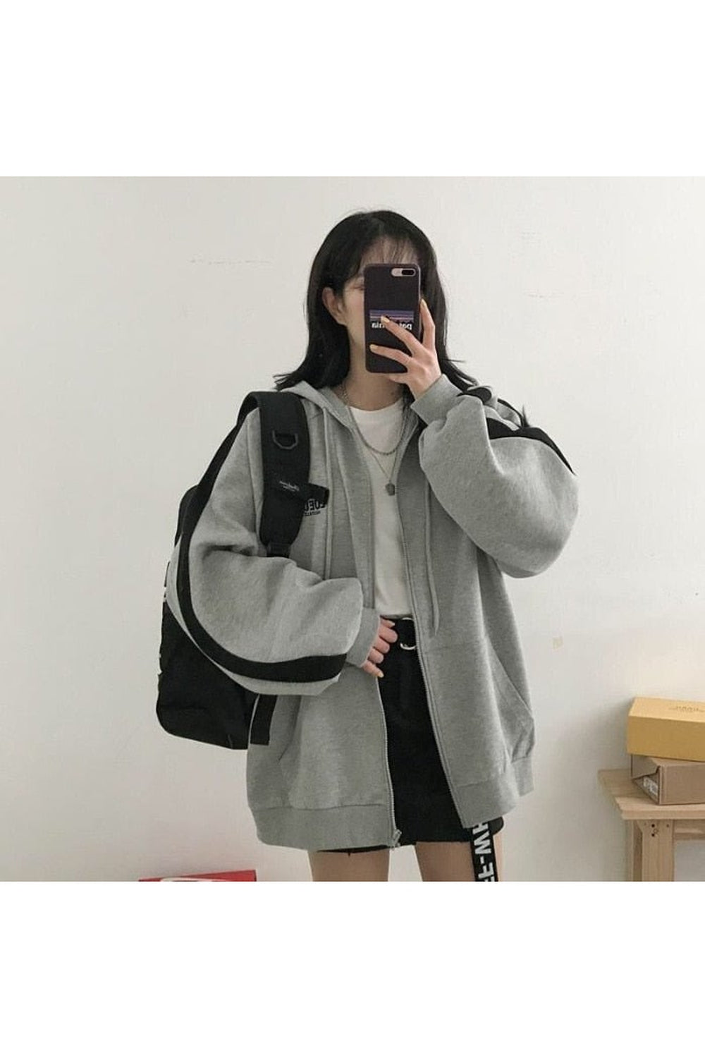 Y2k Korean Gray zip long sleeve sweatshirt