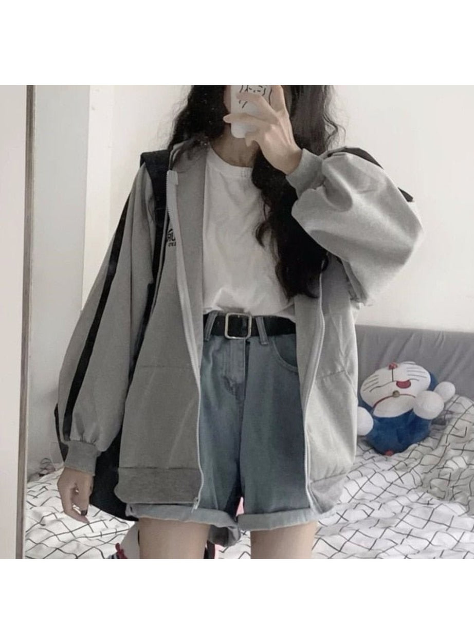Y2k Korean Gray zip long sleeve sweatshirt