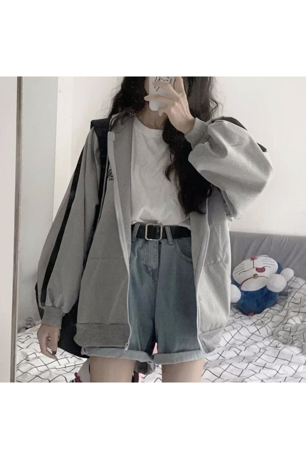 Y2k Korean Gray zip long sleeve sweatshirt