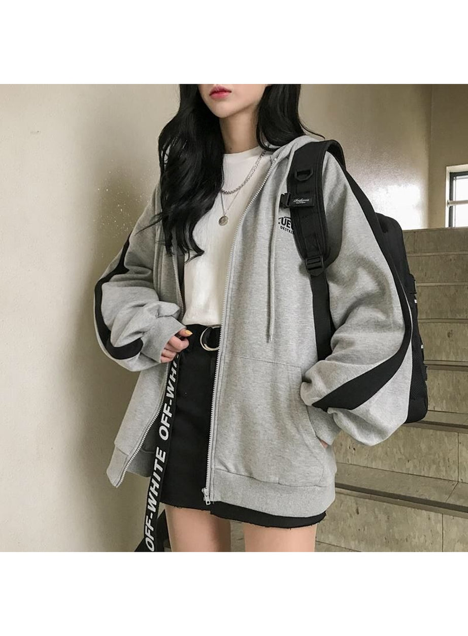 Y2k Korean Gray zip long sleeve sweatshirt