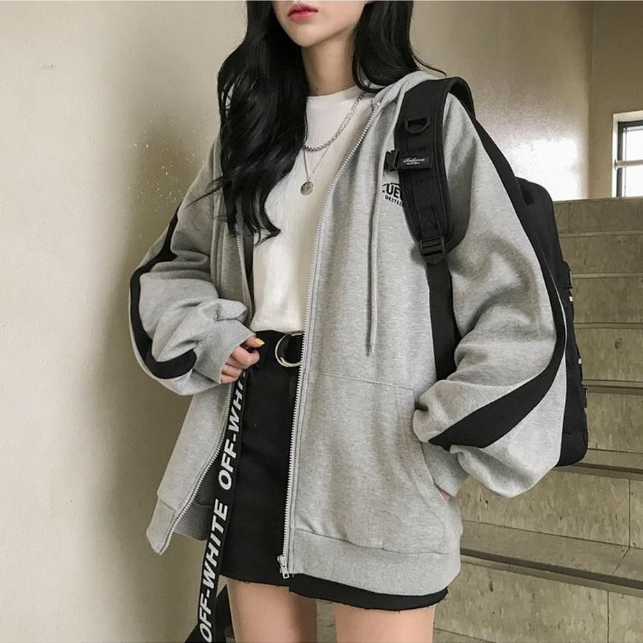 Y2k Korean Gray zip long sleeve sweatshirt