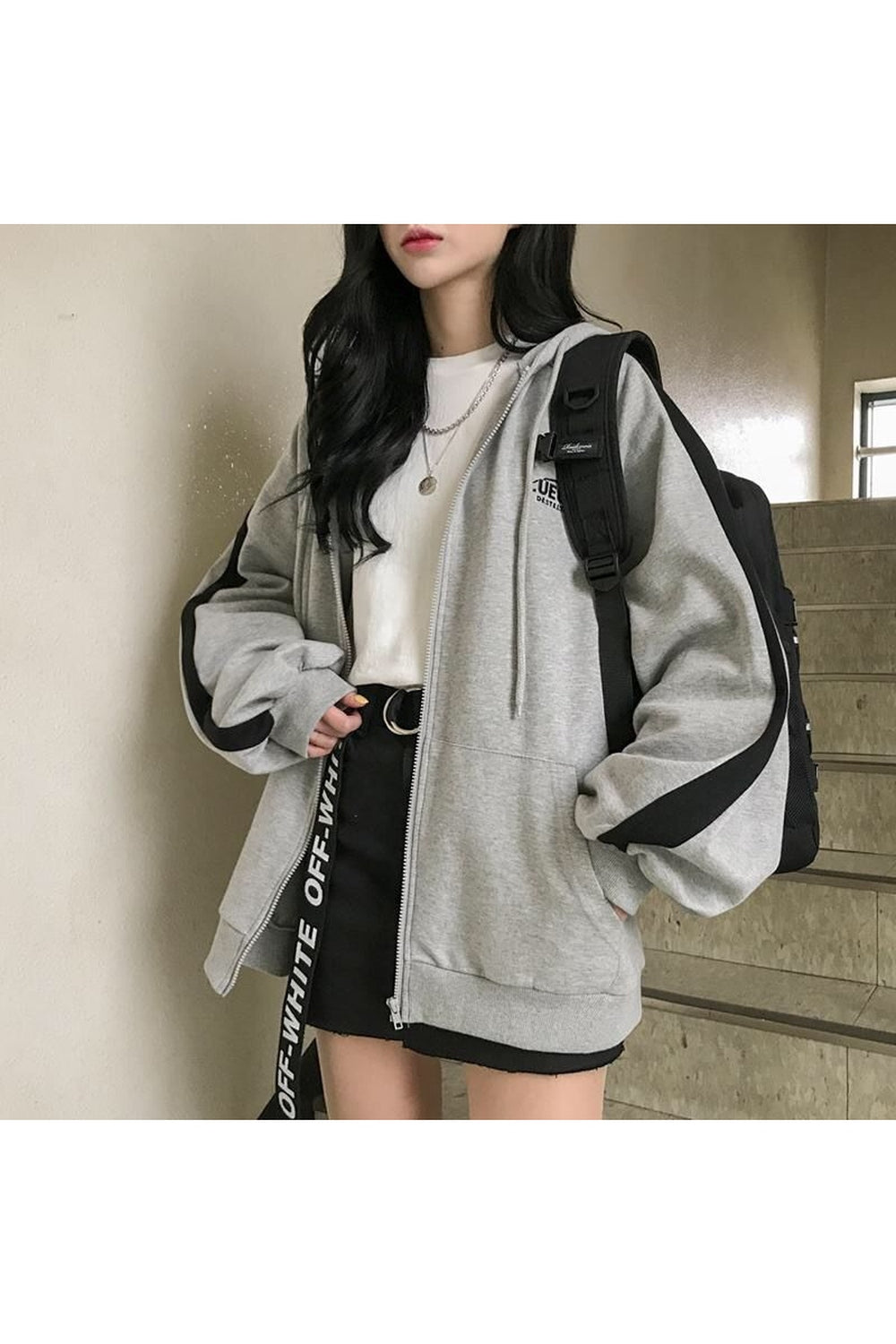 Y2k Korean Gray zip long sleeve sweatshirt