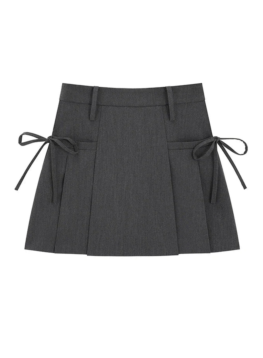 Y2k Korean Lace Up Pleated Summer Skirt