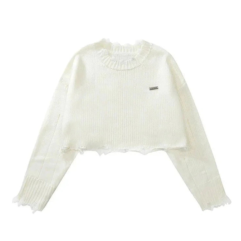 Y2k Korean O-Neck Long Sleeve Crop Sweater