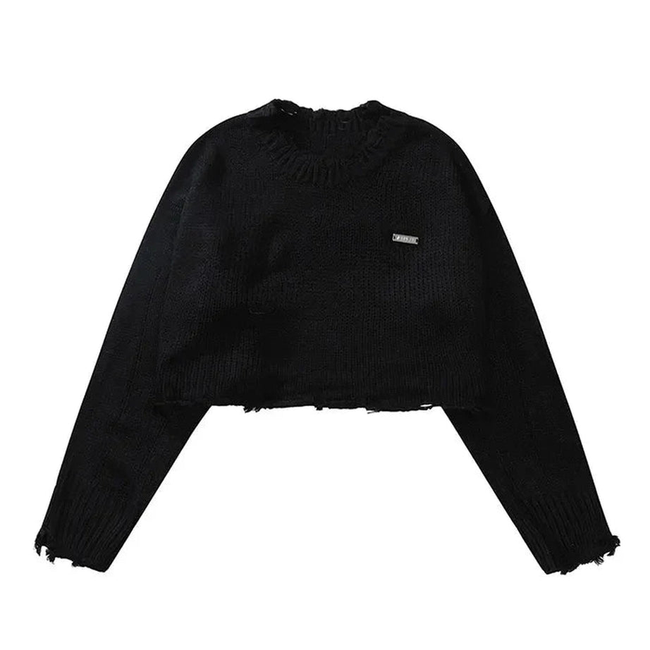 Y2k Korean O-Neck Long Sleeve Crop Sweater