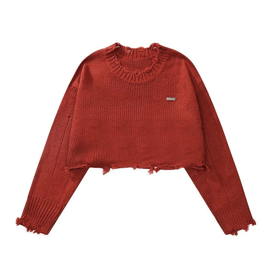Y2k Korean O-Neck Long Sleeve Crop Sweater