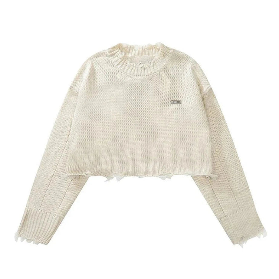 Y2k Korean O-Neck Long Sleeve Crop Sweater
