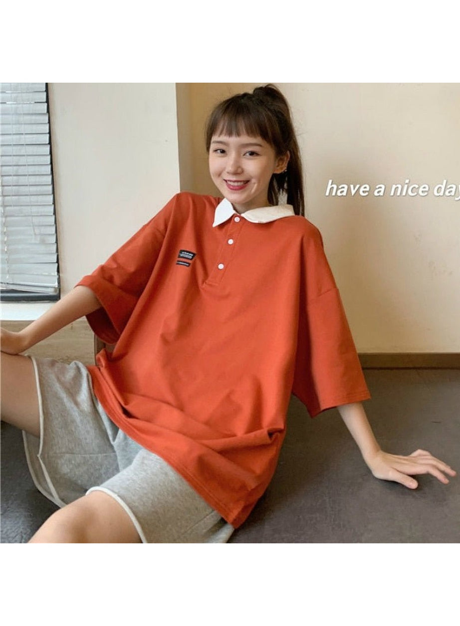 Y2k Korean Pastel Polo T-shirt