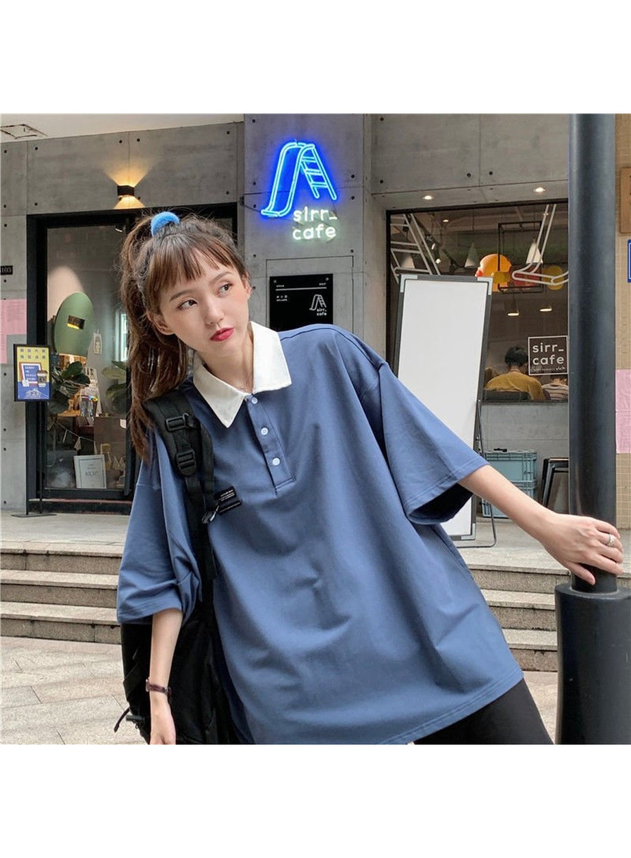 Y2k Korean Pastel Polo T-shirt