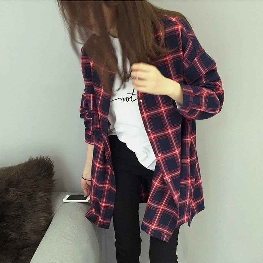 Y2k Korean Plaid Shirt
