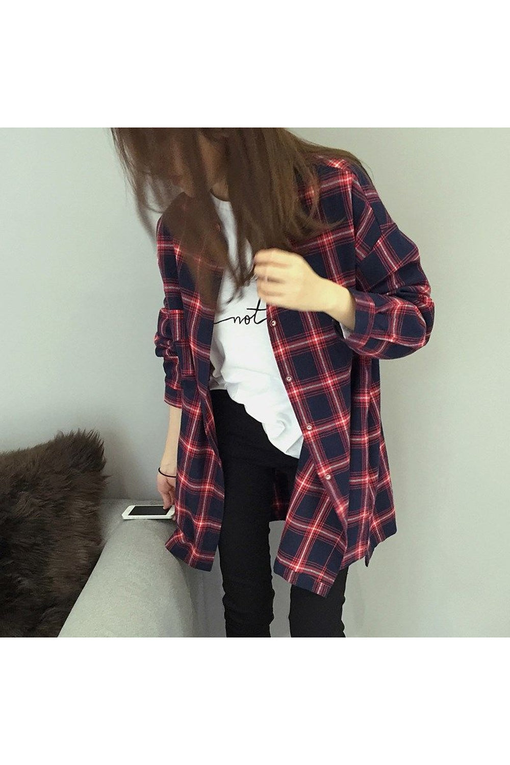 Y2k Korean Plaid Shirt