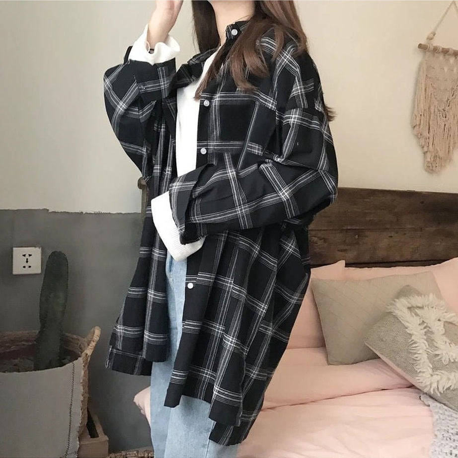 Y2k Korean Plaid Shirt