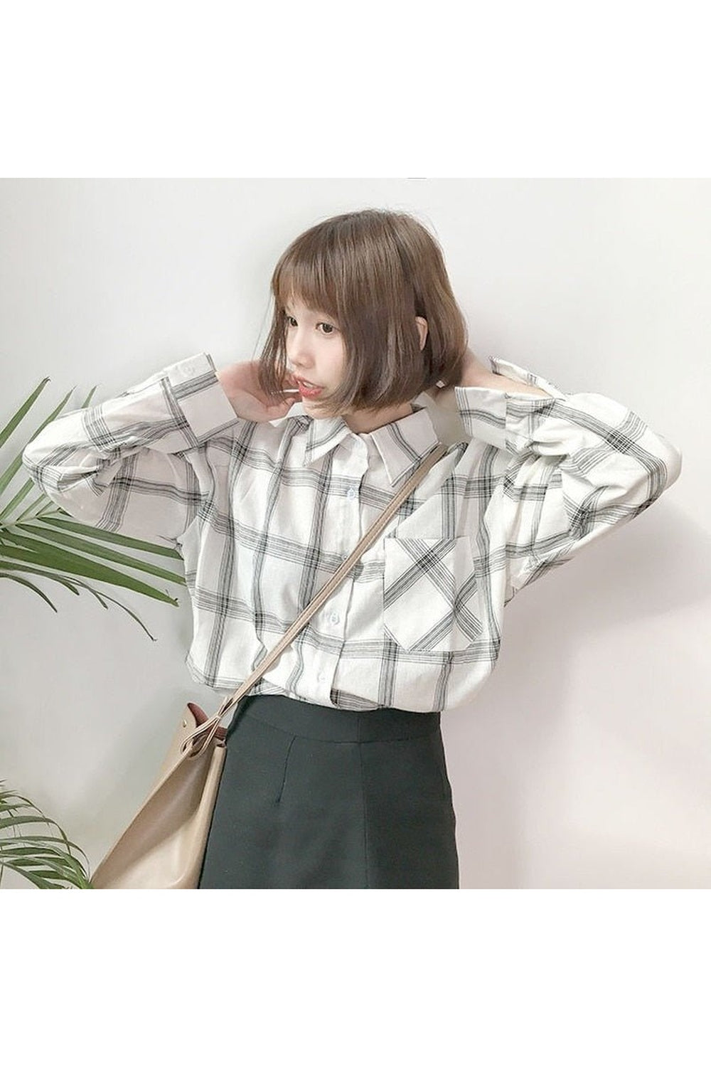 Y2k Korean Plaid Shirt