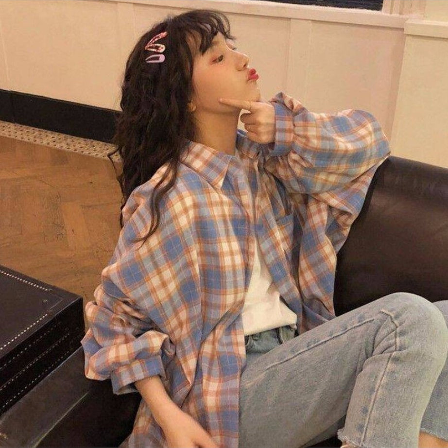 Y2k Korean Plaid Shirt