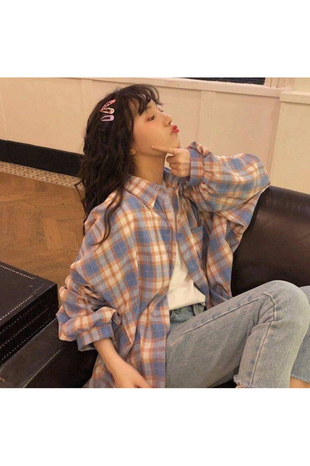 Y2k Korean Plaid Shirt