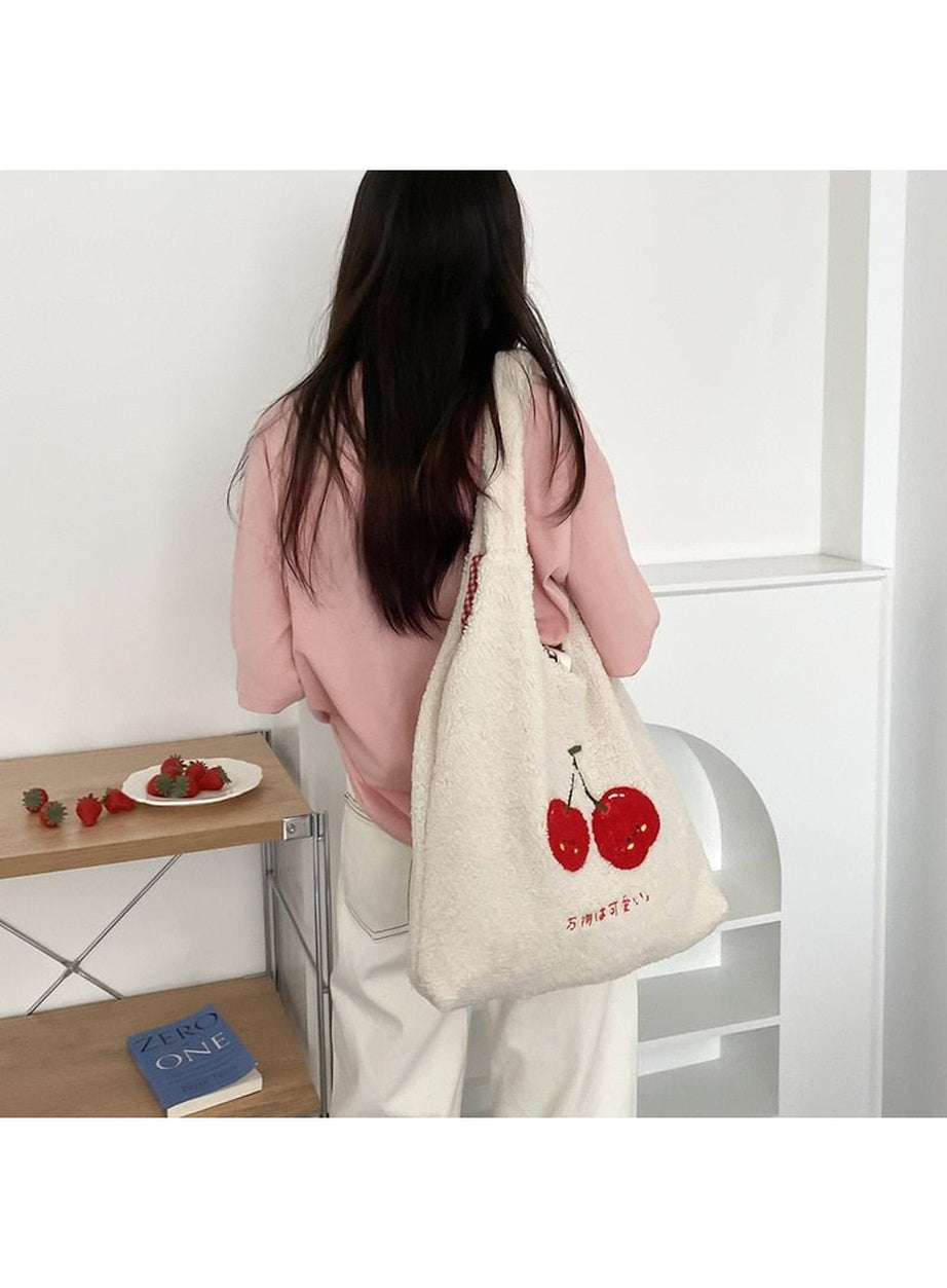 Y2k Korean Softie Plush Cherry Shoulder Bag
