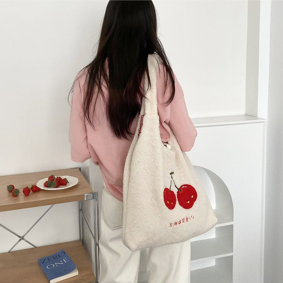 Y2k Korean Softie Plush Cherry Shoulder Bag