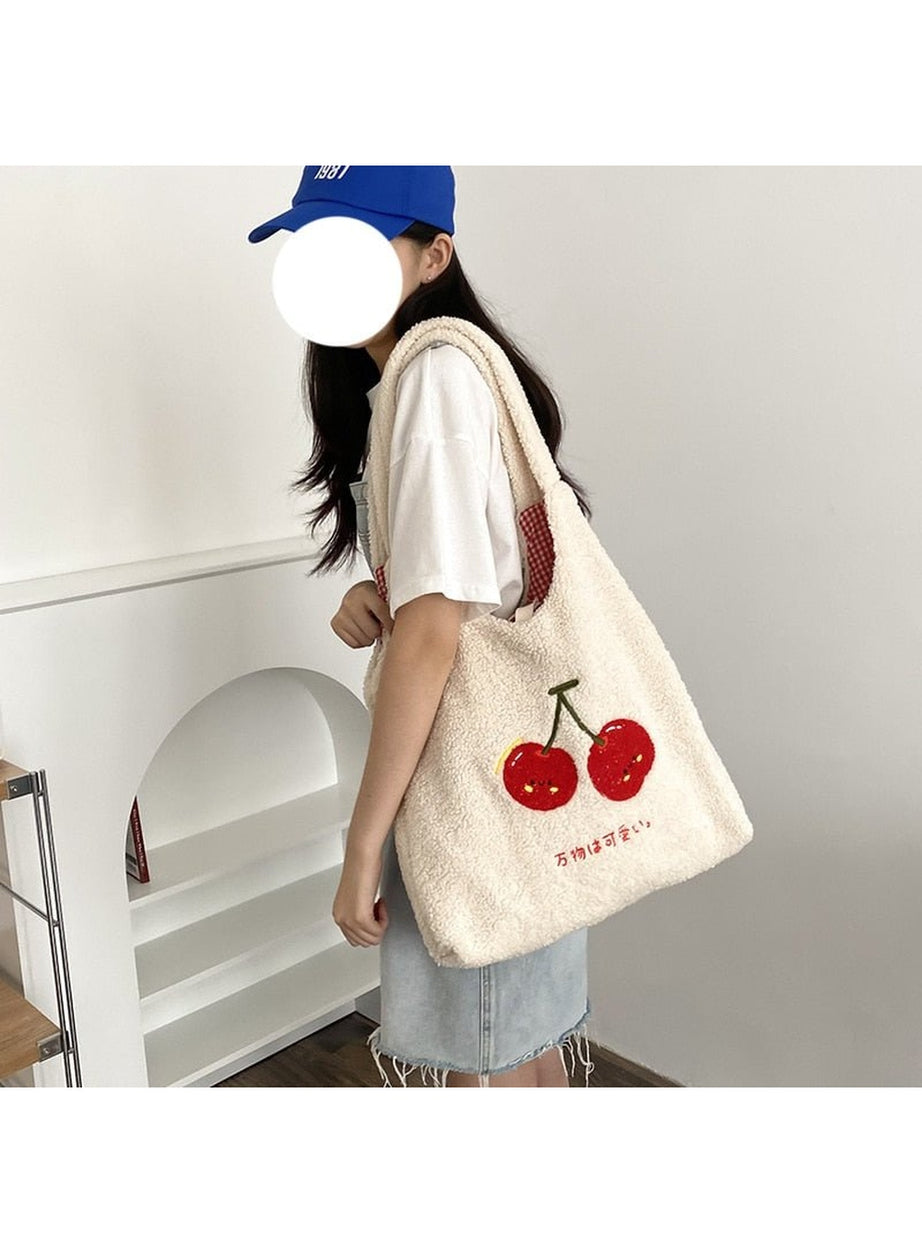 Y2k Korean Softie Plush Cherry Shoulder Bag
