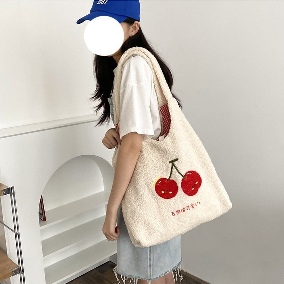 Y2k Korean Softie Plush Cherry Shoulder Bag