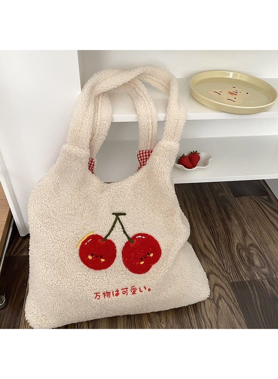 Y2k Korean Softie Plush Cherry Shoulder Bag