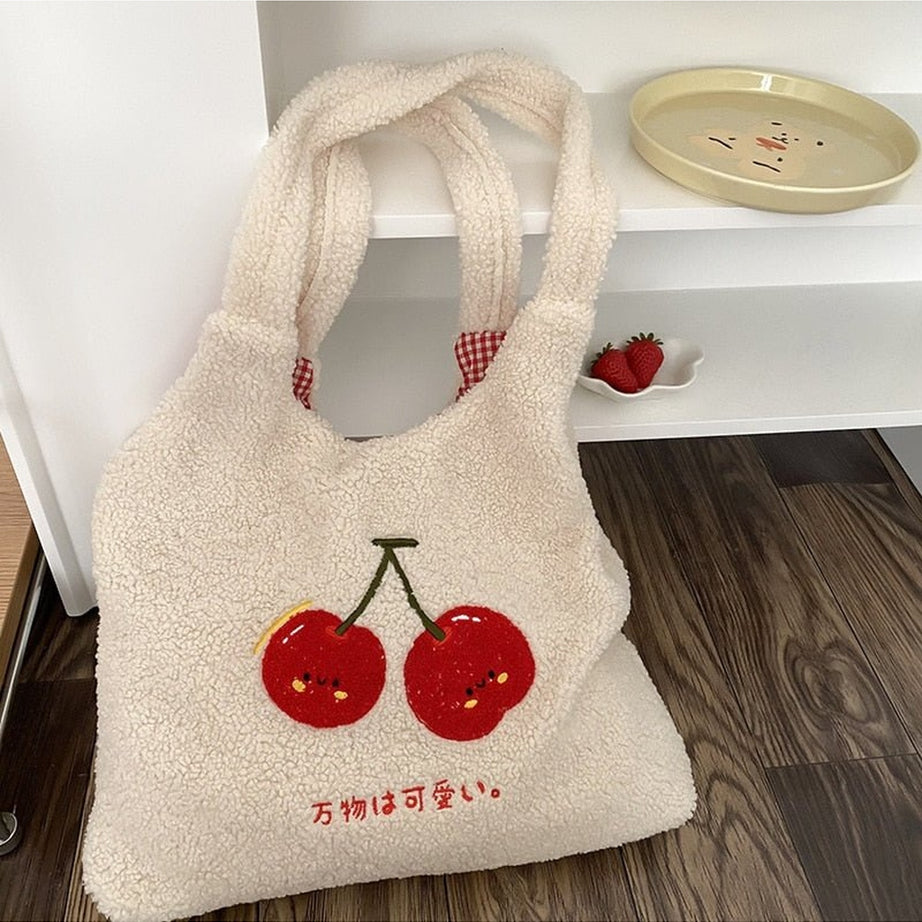 Y2k Korean Softie Plush Cherry Shoulder Bag
