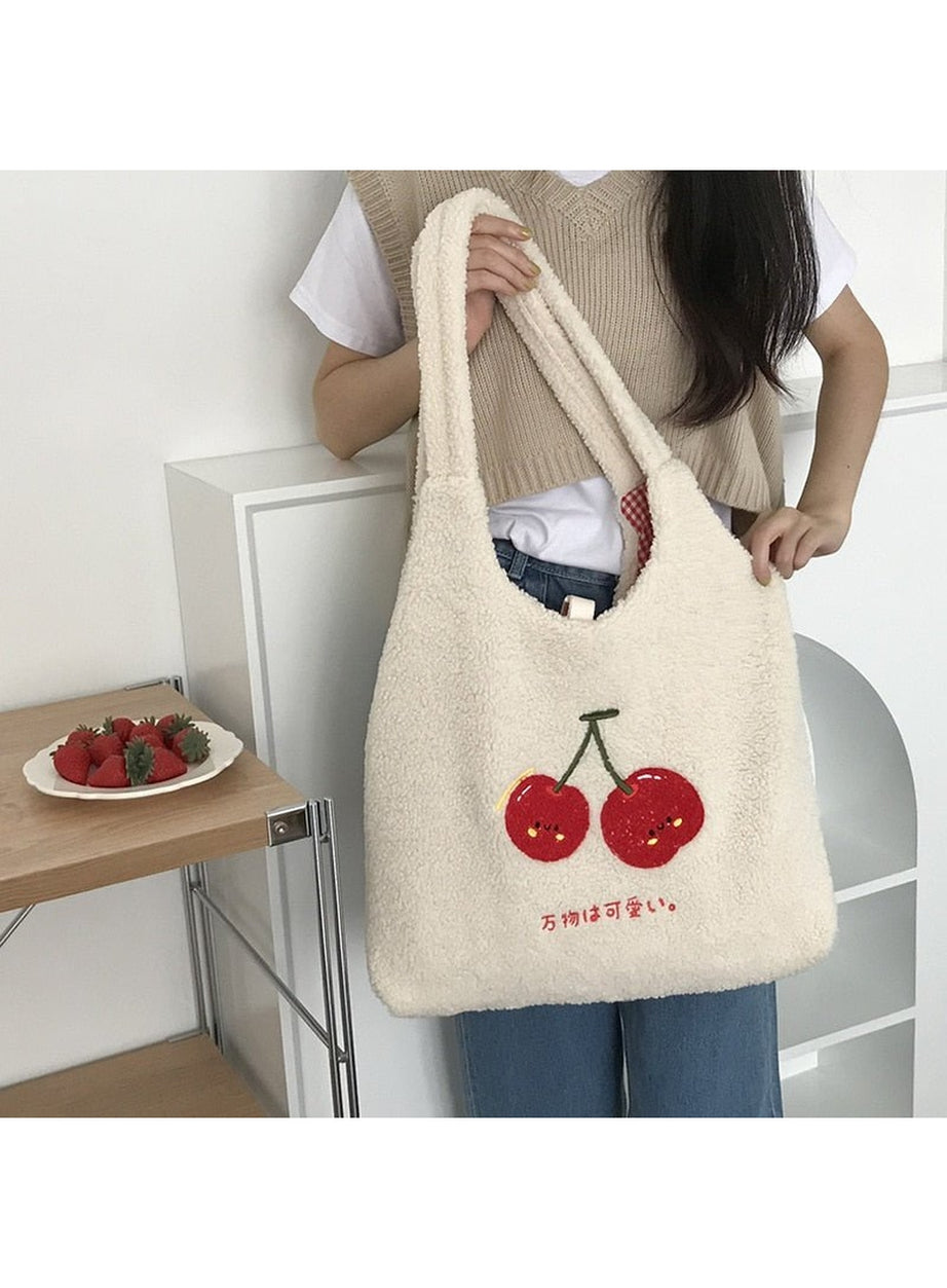 Y2k Korean Softie Plush Cherry Shoulder Bag