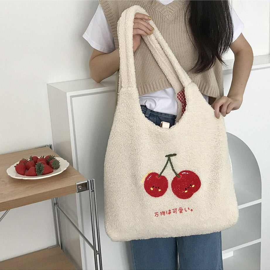Y2k Korean Softie Plush Cherry Shoulder Bag