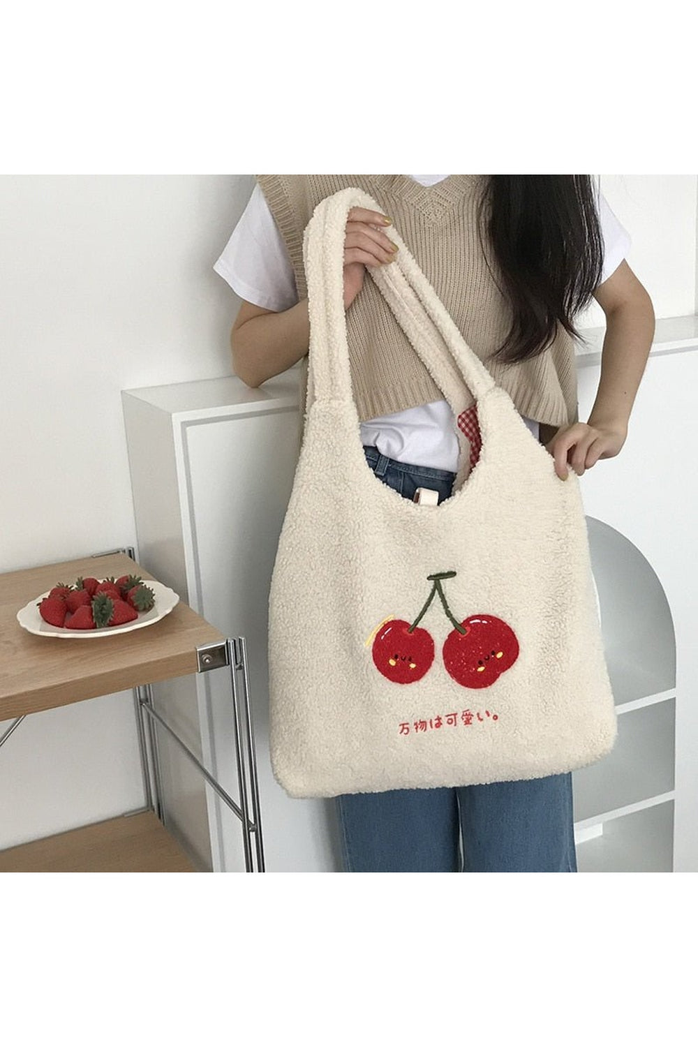 Y2k Korean Softie Plush Cherry Shoulder Bag