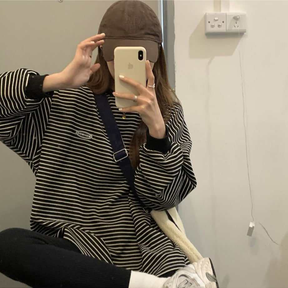 Y2k Korean Striped T-shirt