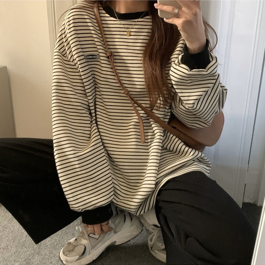 Y2k Korean Striped T-shirt