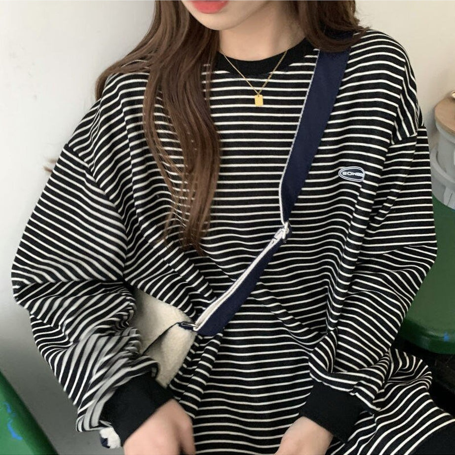 Y2k Korean Striped T-shirt