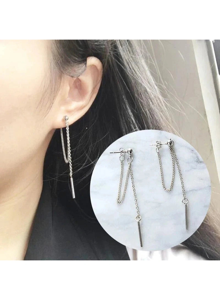 Y2k Korean Tassel Metal Dangle Earrings