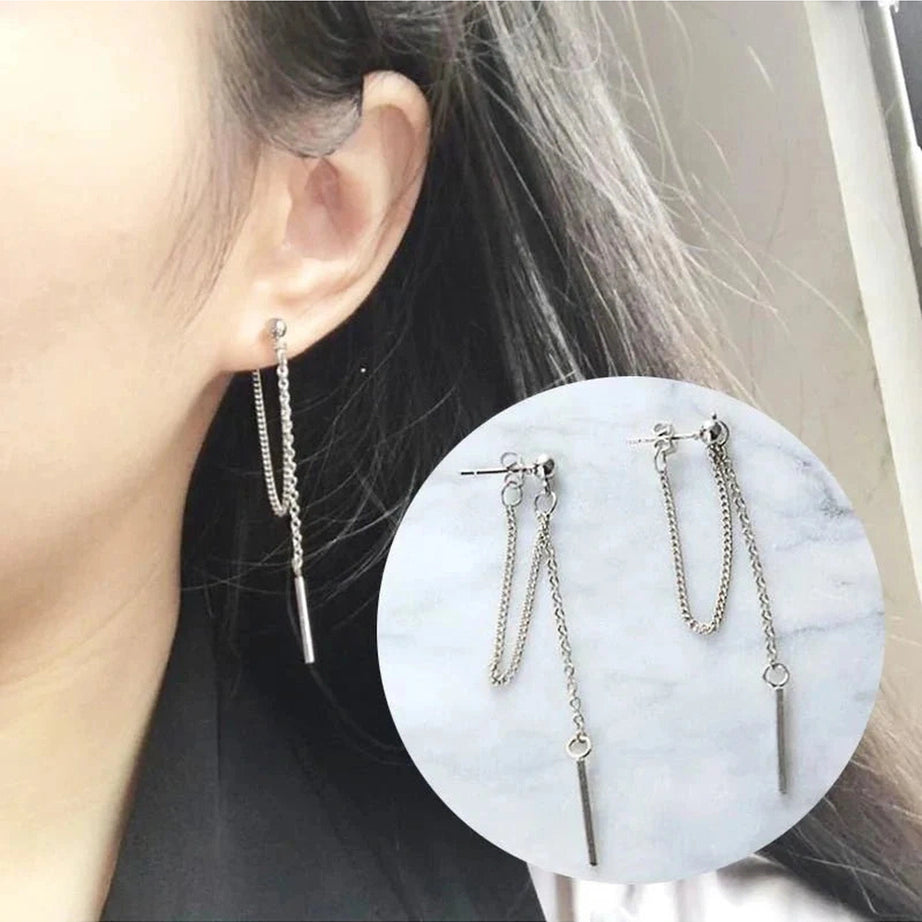 Y2k Korean Tassel Metal Dangle Earrings