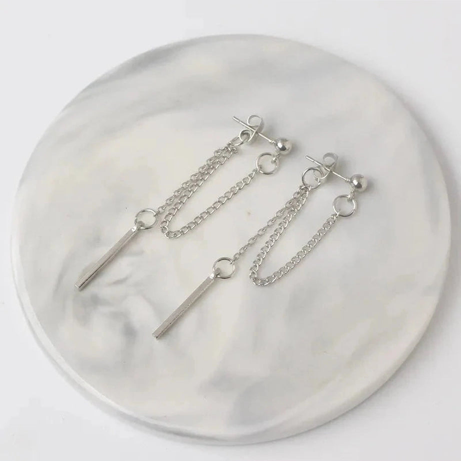 Y2k Korean Tassel Metal Dangle Earrings