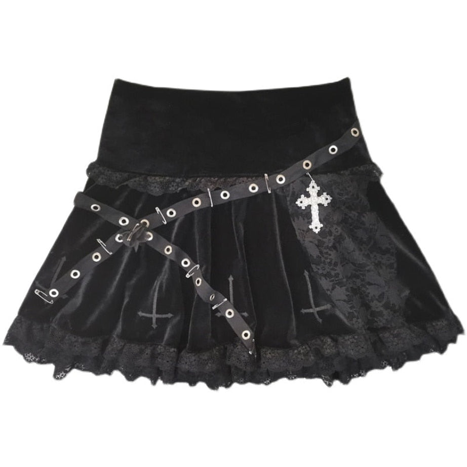 Y2k Lace Bandage High Waist Skirt