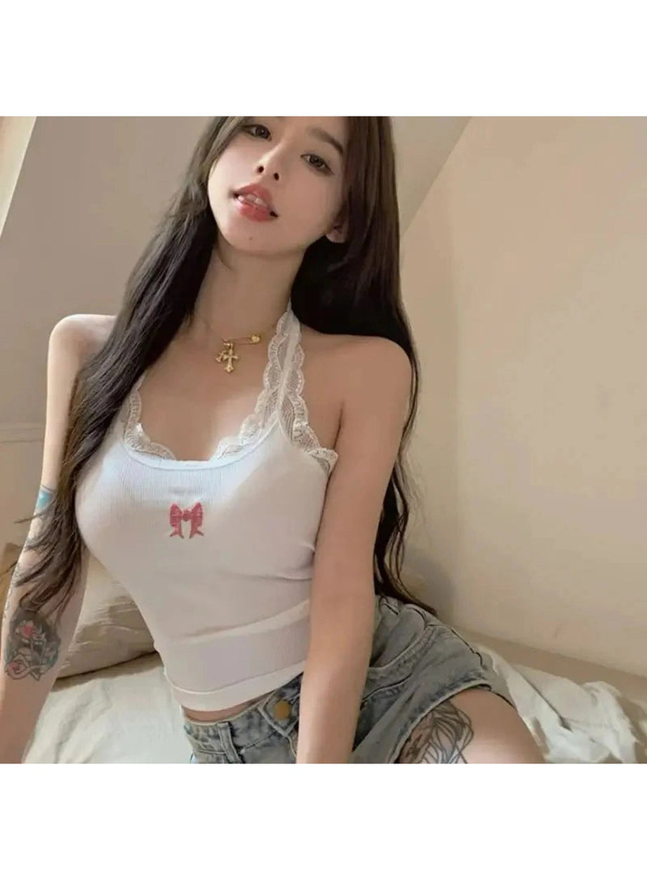 Y2k Lace Butterfly Crop Top