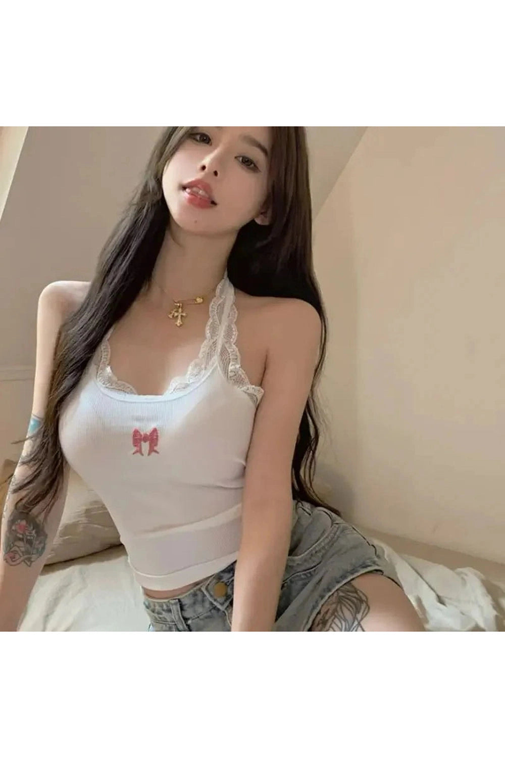 Y2k Lace Butterfly Crop Top