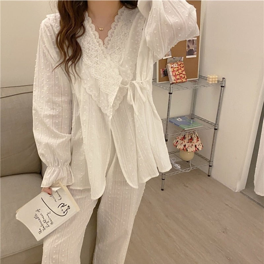 Y2k Lace Cotton Pajamas Elegant Set