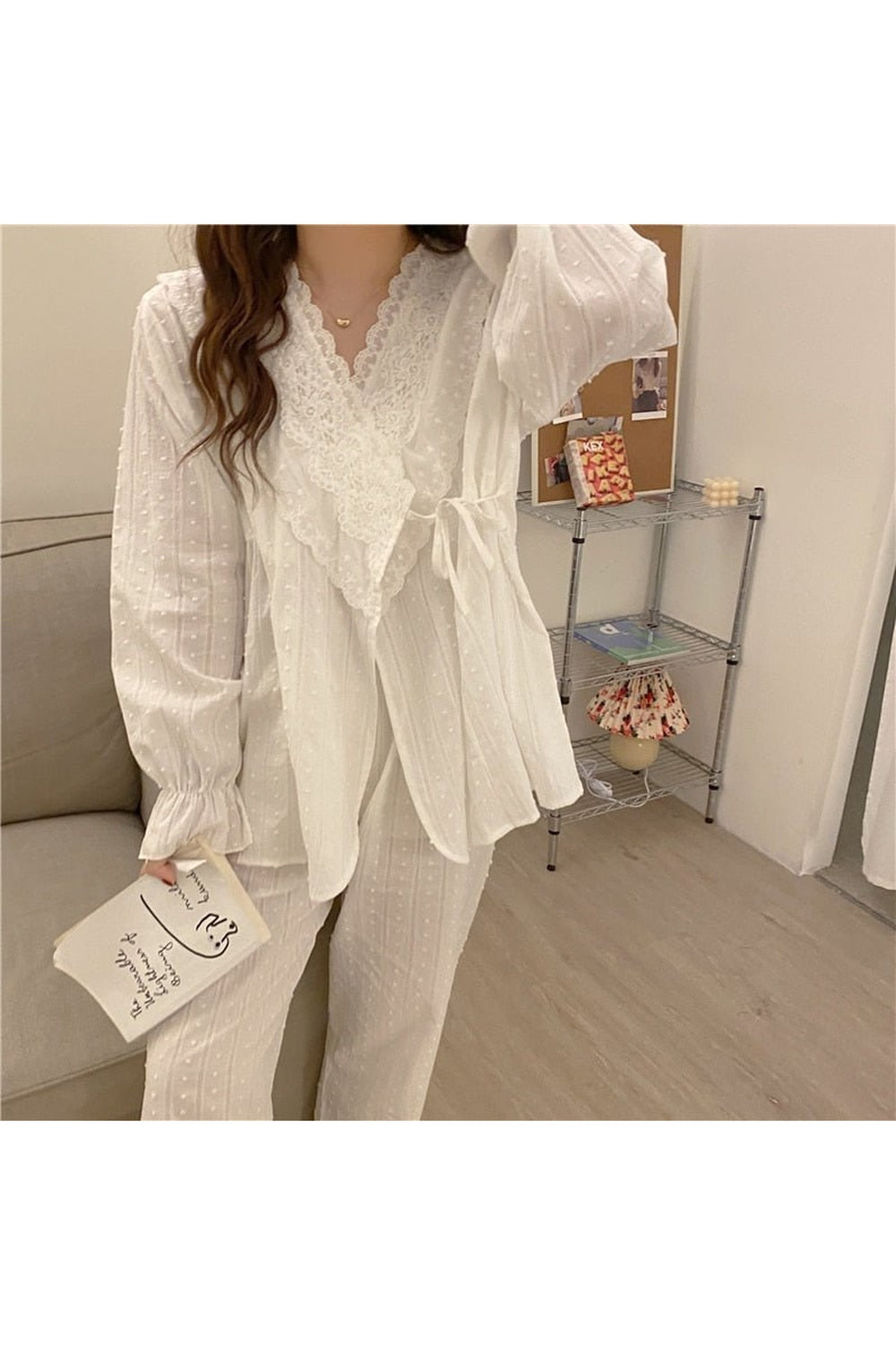 Y2k Lace Cotton Pajamas Elegant Set