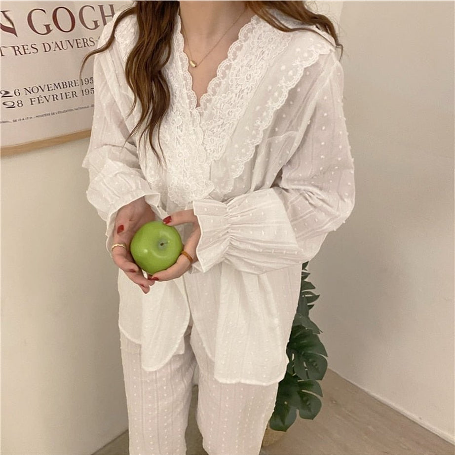 Y2k Lace Cotton Pajamas Elegant Set