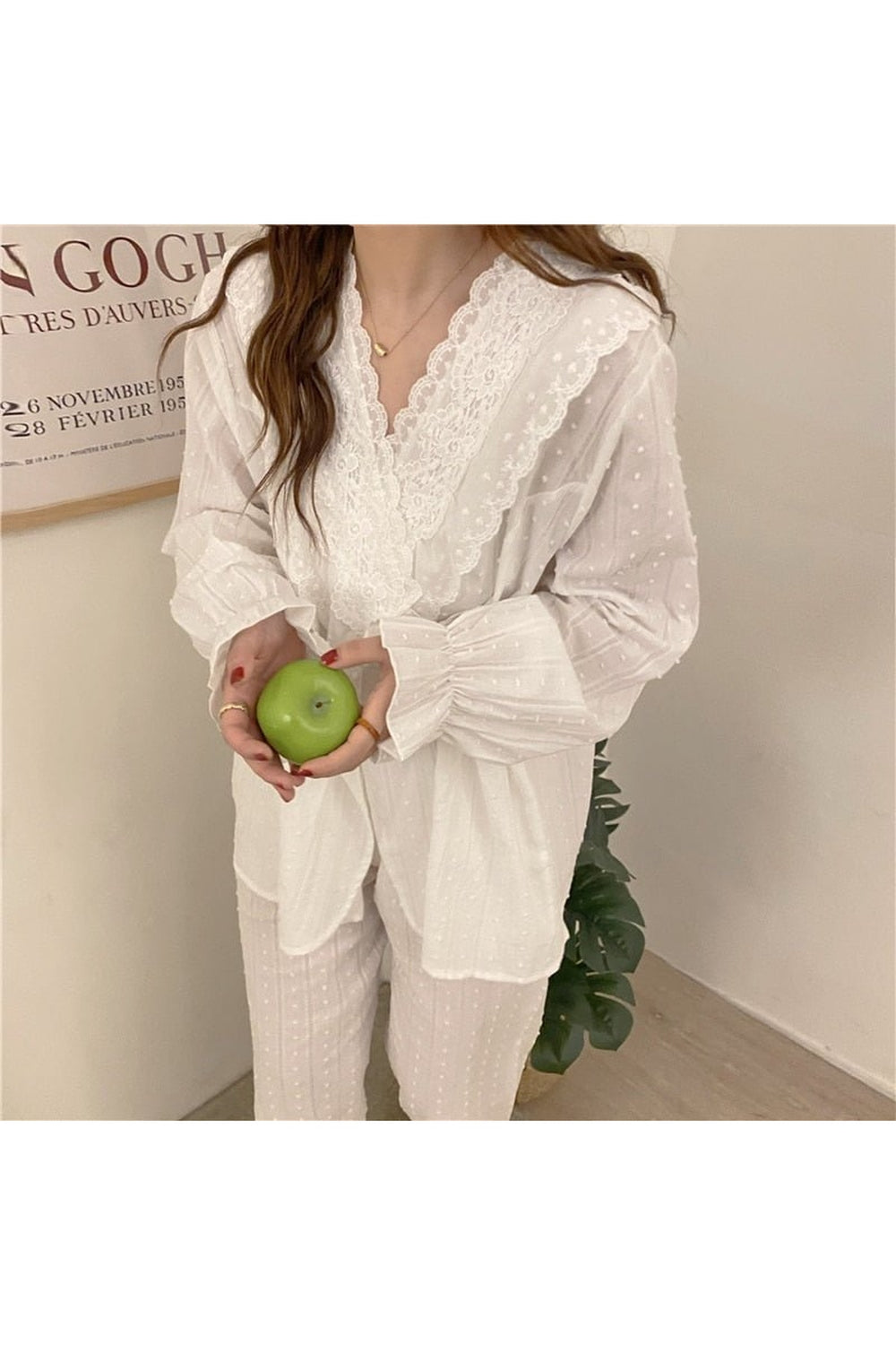 Y2k Lace Cotton Pajamas Elegant Set