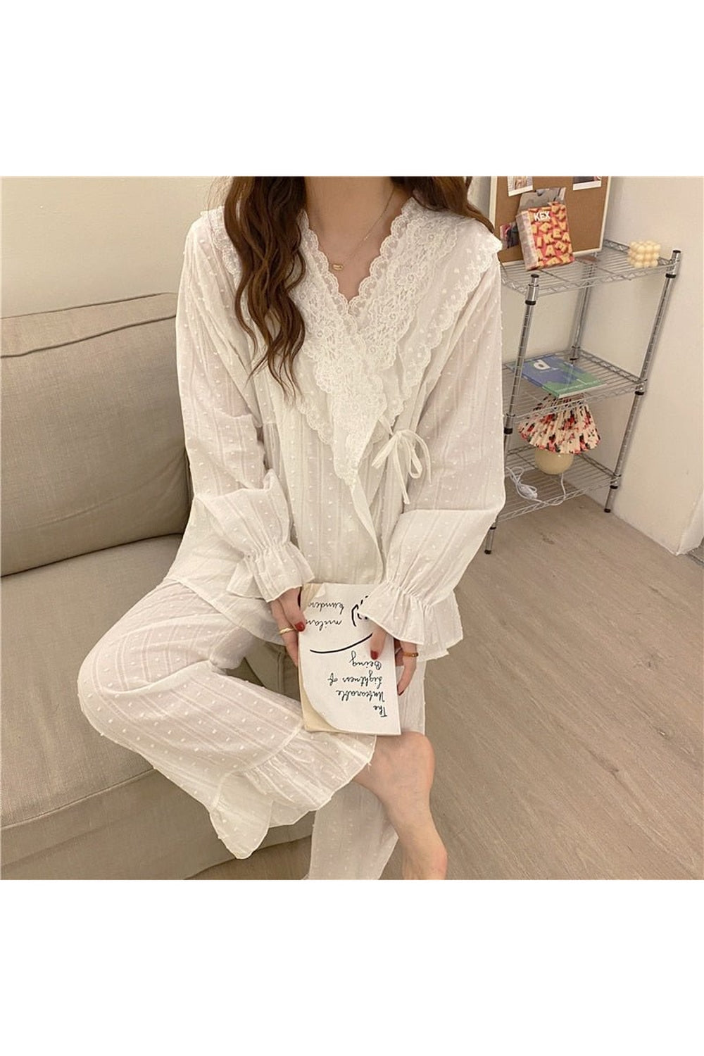 Y2k Lace Cotton Pajamas Elegant Set