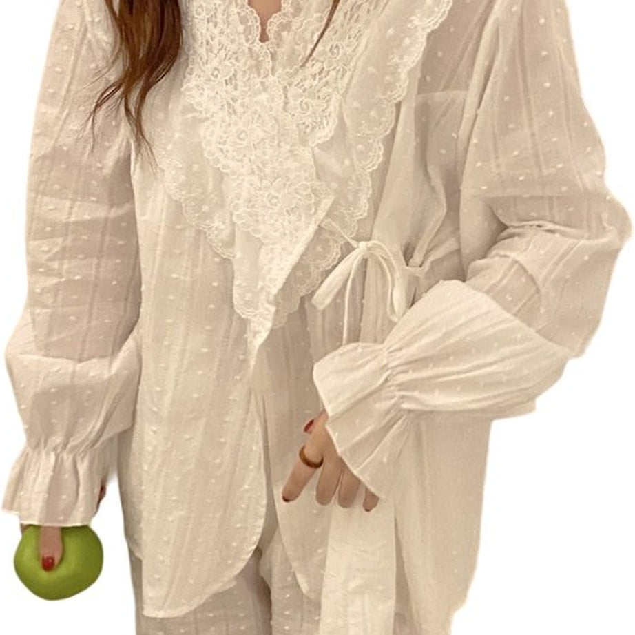 Y2k Lace Cotton Pajamas Elegant Set