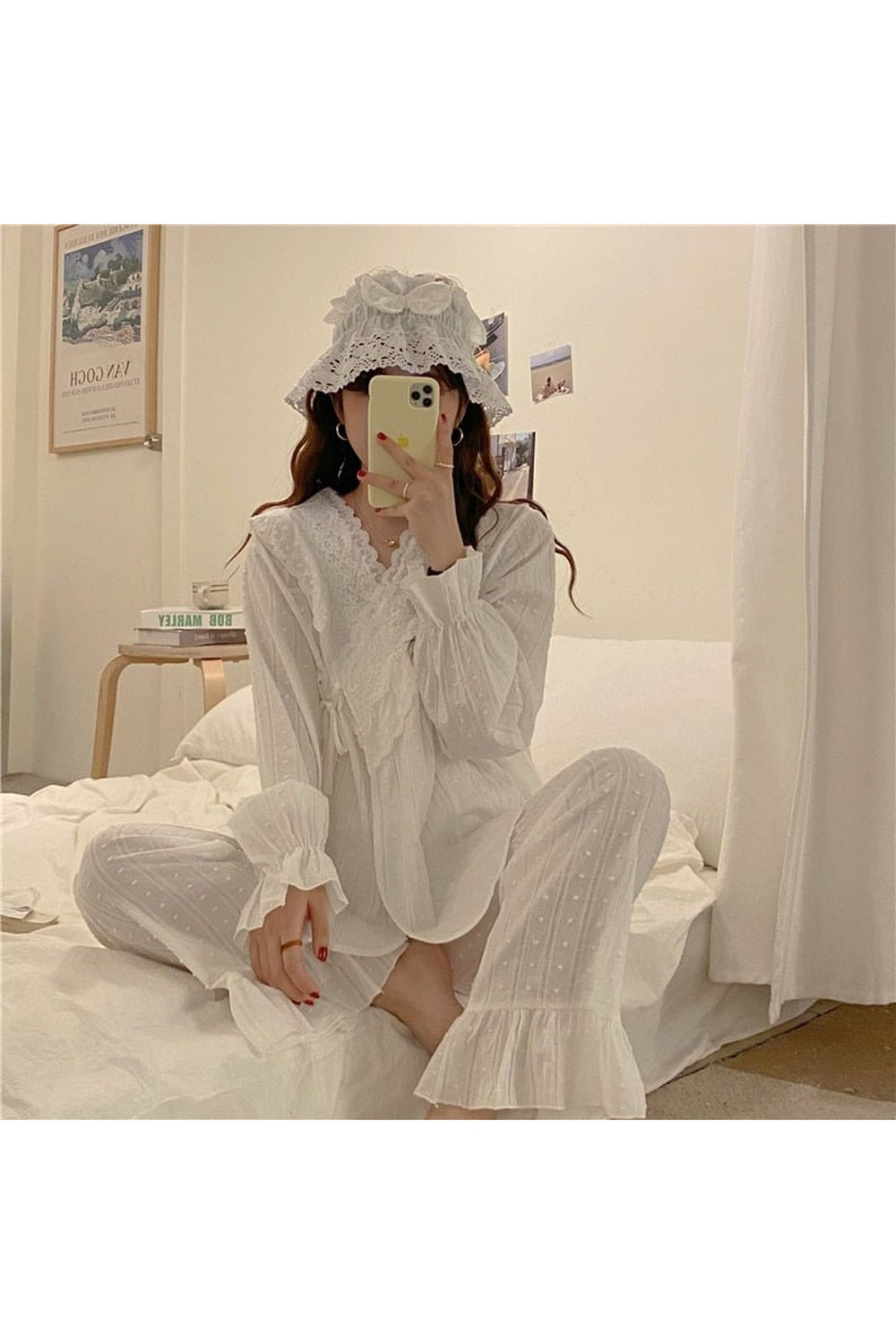 Y2k Lace Cotton Pajamas Elegant Set