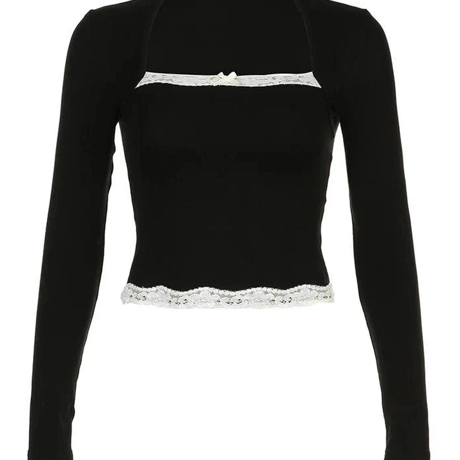 Y2k Lace Kissed Black Crop Top