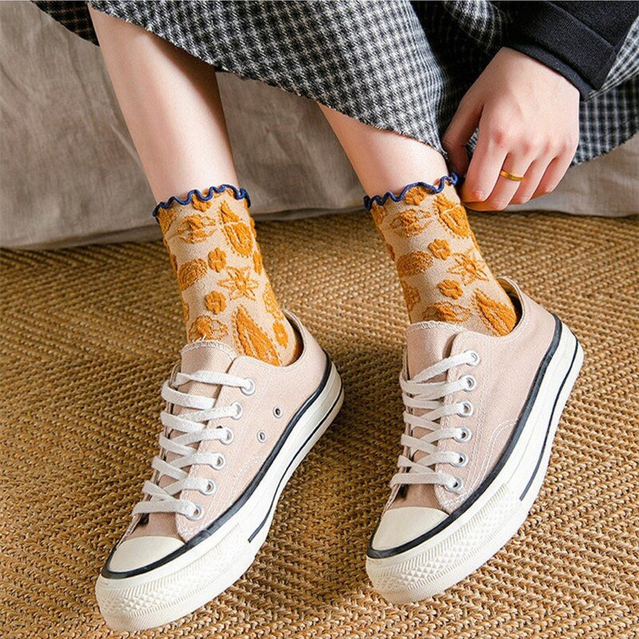 Y2k Lace Ruffle Embroidery Socks