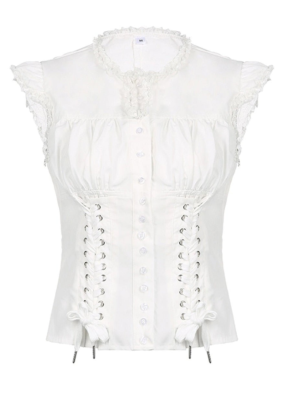 Y2k Lace Trim Cross Tie-up Tank Top